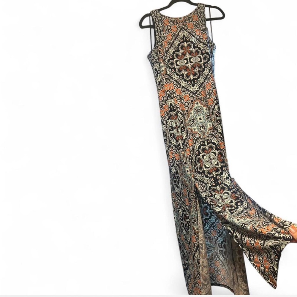 London Style Maxi Dress - Orange and Black Pattern